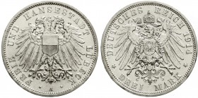 Reichssilbermünzen J. 19-178, Lübeck
3 Mark 1914 A. fast Stempelglanz, selten