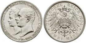 Reichssilbermünzen J. 19-178, Mecklenburg/-Schwerin, Friedrich Franz IV., 1897-1918
2 Mark 1904 A. Zur Hochzeit.
gutes vorzüglich aus Polierte Platt...