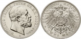 Reichssilbermünzen J. 19-178, Oldenburg, Nicolaus Friedrich Peter, 1853-1900
2 Mark 1891 A. prägefrisch/fast Stempelglanz