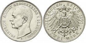 Reichssilbermünzen J. 19-178, Oldenburg, Friedrich August, 1900-1918
2 Mark 1901 A. vorzüglich/Stempelglanz