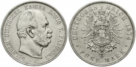 Reichssilbermünzen J. 19-178, Preußen, Wilhelm I., 1861-1888
5 Mark 1874 A. sehr schön/vorzüglich