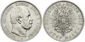 Reichssilbermünzen J. 19-178, Preußen, Wilhelm I., 1861-1888
5 Mark 1876 A. vorzüglich