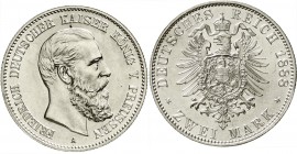 Reichssilbermünzen J. 19-178, Preußen, Friedrich III., 1888
2 Mark 1888 A. fast Stempelglanz, Prachtexemplar
