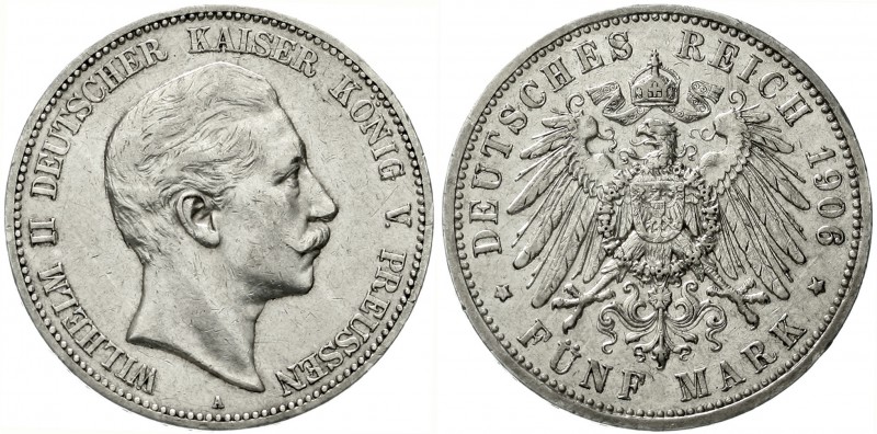 Reichssilbermünzen J. 19-178, Preußen, Wilhelm II., 1888-1918
5 Mark 1906 A. Be...