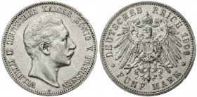 Reichssilbermünzen J. 19-178, Preußen, Wilhelm II., 1888-1918
5 Mark 1906 A. Besseres Jahr.
sehr schön/vorzüglich, winz. Randfehler