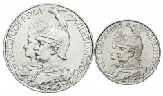 Reichssilbermünzen J. 19-178, Preußen, Wilhelm II., 1888-1918
2 und 5 Mark 1901. 200 Jahrfeier.
beide fast Stempelglanz