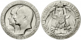 Reichssilbermünzen J. 19-178, Preußen, Wilhelm II., 1888-1918
3 Mark 1910 A. Universität Berlin.
fast Stempelglanz