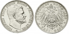 Reichssilbermünzen J. 19-178, Reuß, ältere Linie, Heinrich XXIV., 1902-1918
3 Mark 1909 A. vorzüglich/Stempelglanz
