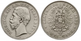 Reichssilbermünzen J. 19-178, Reuß, jüngere Linie, Heinrich XIV., 1867-1913
2 Mark 1884 A. vorzüglich