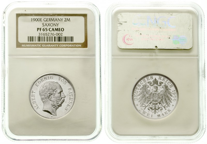 Reichssilbermünzen J. 19-178, Sachsen, Albert, 1873-1902
2 Mark 1900 E. Im NGC-...