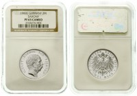 Reichssilbermünzen J. 19-178, Sachsen, Albert, 1873-1902
2 Mark 1900 E. Im NGC-Blister mit Grading PF 65 Cameo.
Polierte Platte, Prachtexemplar. seh...