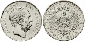 Reichssilbermünzen J. 19-178, Sachsen, Albert, 1873-1902
2 Mark 1901 E. gutes vorzüglich
