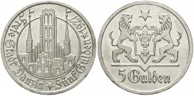Kolonien und Nebengebiete, Danzig, Freie Stadt
5 Gulden 1927. Marienkirche.
fast Stempelglanz, Prachtexemplar, selten in dieser Erhaltung