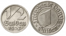 Kolonien und Nebengebiete, Danzig, Freie Stadt
2 Stück: 1/2 und 1 Gulden 1932. vorzüglich/Stempelglanz und vorzüglich