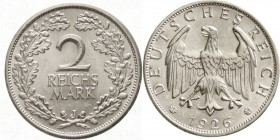 Weimarer Republik, Kursmünzen, 2 Reichsmark, Silber 1925-1931
1926 J. fast Stempelglanz
