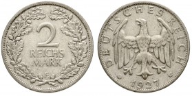 Weimarer Republik, Kursmünzen, 2 Reichsmark, Silber 1925-1931
1927 E sehr schön, selten