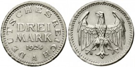 Weimarer Republik, Kursmünzen, 3 Mark, Silber 1924-1925
3 Reichsmark 1924 A. prägefrisch