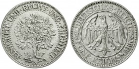 Weimarer Republik, Kursmünzen, 5 Reichsmark Eichbaum Silber 1927-1933
1927 A. vorzüglich