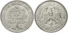 Weimarer Republik, Kursmünzen, 5 Reichsmark Eichbaum Silber 1927-1933
1927 E. sehr schön