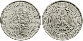 Weimarer Republik, Kursmünzen, 5 Reichsmark Eichbaum Silber 1927-1933
1928 A. fast Stempelglanz, Prachtexemplar