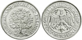 Weimarer Republik, Kursmünzen, 5 Reichsmark Eichbaum Silber 1927-1933
1928 D. fast Stempelglanz, Prachtexemplar