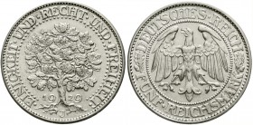 Weimarer Republik, Kursmünzen, 5 Reichsmark Eichbaum Silber 1927-1933
1929 J. vorzüglich/Stempelglanz