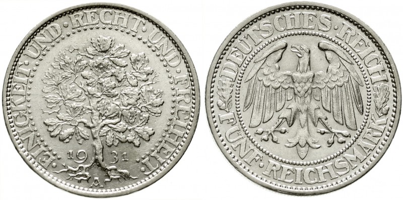 Weimarer Republik, Kursmünzen, 5 Reichsmark Eichbaum Silber 1927-1933
1931 A. v...