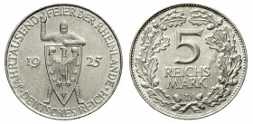 Weimarer Republik, Gedenkmünzen, 5 Reichsmark Rheinlande
1925 D. fast Stempelglanz