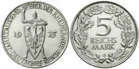 Weimarer Republik, Gedenkmünzen, 5 Reichsmark Rheinlande
1925 J. vorzüglich, berieben, selten