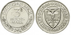 Weimarer Republik, Gedenkmünzen, 3 Reichsmark Lübeck
1926 A. vorzüglich/Stempelglanz