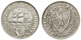 Weimarer Republik, Gedenkmünzen, 5 Reichsmark Bremerhaven
1927 A gutes sehr schön, kl. Randfehler