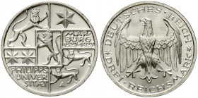 Weimarer Republik, Gedenkmünzen, 3 Reichsmark Marburg
1927 A. Stempelglanz, Prachtexemplar