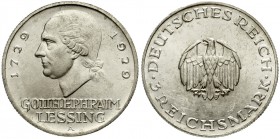 Weimarer Republik, Gedenkmünzen, 3 Reichsmark Lessing
1929 A. prägefrisch