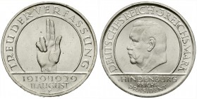 Weimarer Republik, Gedenkmünzen, 3 Reichsmark Schwurhand
1929 E. fast Stempelglanz, Prachtexemplar