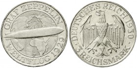 Weimarer Republik, Gedenkmünzen, 3 Reichsmark Zeppelin
1930 J. gutes vorzüglich