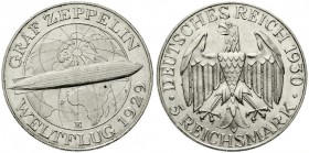 Weimarer Republik, Gedenkmünzen, 5 Reichsmark Zeppelin
1930 E. gutes vorzüglich