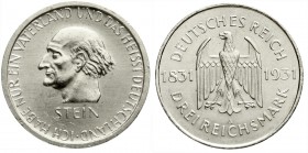 Weimarer Republik, Gedenkmünzen, 3 Reichsmark Stein Reichsfreiherr
1931 A vorzüglich, kl. Kratzer