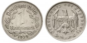 Drittes Reich, Klein/- und Kursmünzen, 1 Reichsmark, Nickel 1933-1939
1939 E. vorzüglich, kl. Randfehler, selten