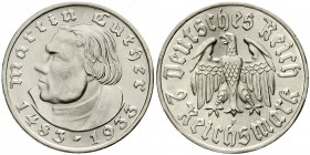 Drittes Reich, Gedenkmünzen, 2 Reichsmark Luther 1933-1934
1933 F. Stempelglanz, Prachtexemplar