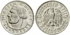Drittes Reich, Gedenkmünzen, 2 Reichsmark Luther 1933-1934
1933 G. vorzüglich/Stempelglanz, etwas berieben