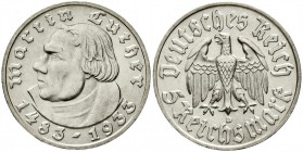 Drittes Reich, Gedenkmünzen, 5 Reichsmark Luther, 1933-1934
1933 D. gutes vorzüglich