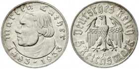 Drittes Reich, Gedenkmünzen, 5 Reichsmark Luther, 1933-1934
1933 G. vorzüglich