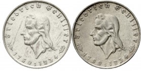 Drittes Reich, Gedenkmünzen, 2 Reichsmark Schiller 1934
2 X 1934 F. sehr schön