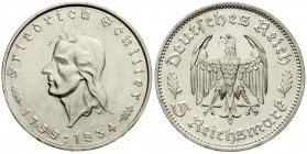 Drittes Reich, Gedenkmünzen, 5 Reichsmark Schiller 1934
1934 F. fast Stempelglanz, selten in dieser Erhaltung