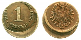 Proben, Verprägungen und Besonderheiten, Kaiserreich, Reichskleinmünzen
1 Pfennig 1876 A. ca. 25 % dezentriert.
sehr schön, selten
