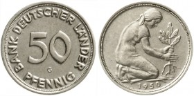 Münzen der Bundesrepublik Deutschland, Kursmünzen, 50 Pfennig, Kupfer/Nickel 1949-2001
1950 G. Bank Deutscher Länder.
gutes sehr schön