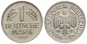 Münzen der Bundesrepublik Deutschland, Kursmünzen, 1 Deutsche Mark Kupfer/Nickel 1950-2001
1968 J. Stempelglanz, Prachtexemplar