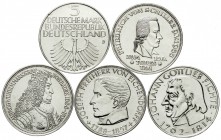 Münzen der Bundesrepublik Deutschland, Gedenkmünzen, 5 Deutsche Mark, Silber, 1952-1979
Die ersten 5 Gedenkmünzen: 5 DM German. Museum 1952 Schiller ...