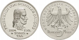 Münzen der Bundesrepublik Deutschland, Gedenkmünzen, 5 Deutsche Mark, Silber, 1952-1979
Schiller 1955 F. vorzüglich/Stempelglanz