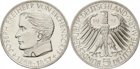 Münzen der Bundesrepublik Deutschland, Gedenkmünzen, 5 Deutsche Mark, Silber, 1952-1979
Eichendorff 1957 J. fast Stempelglanz
